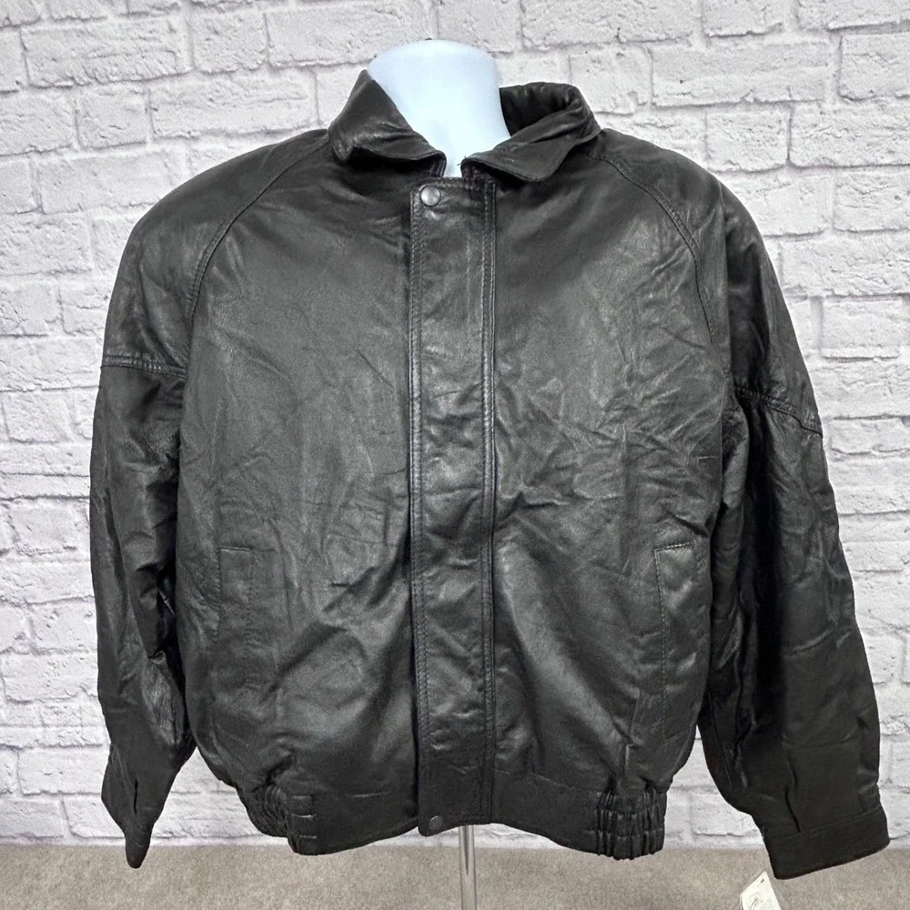 Vintage Vilanto Authentic Leatherwear Black Bomber Jacket Mens Size‎ L NEW
